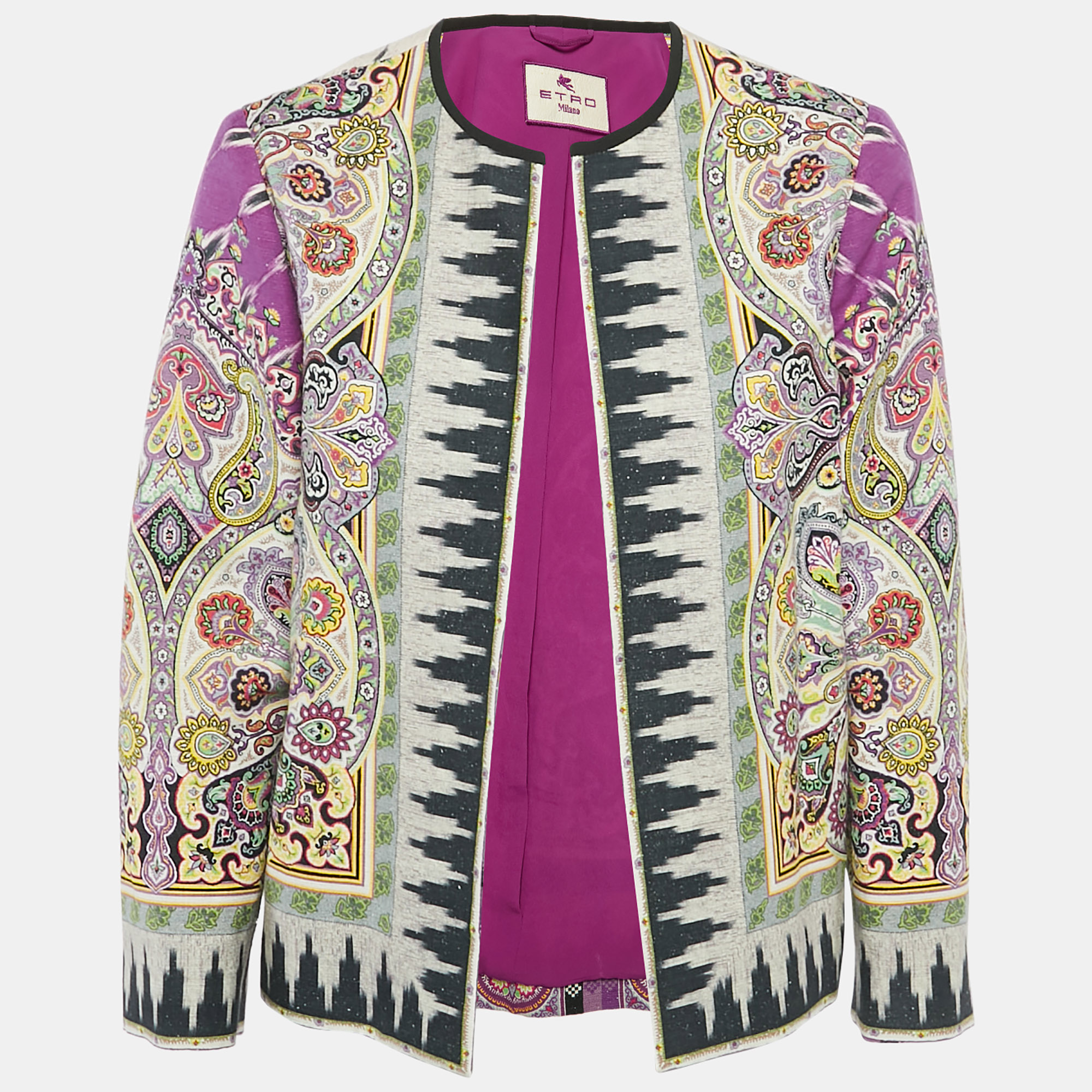 

Etro Multicolor Ikat Print Cotton and Silk Open Front Jacket L