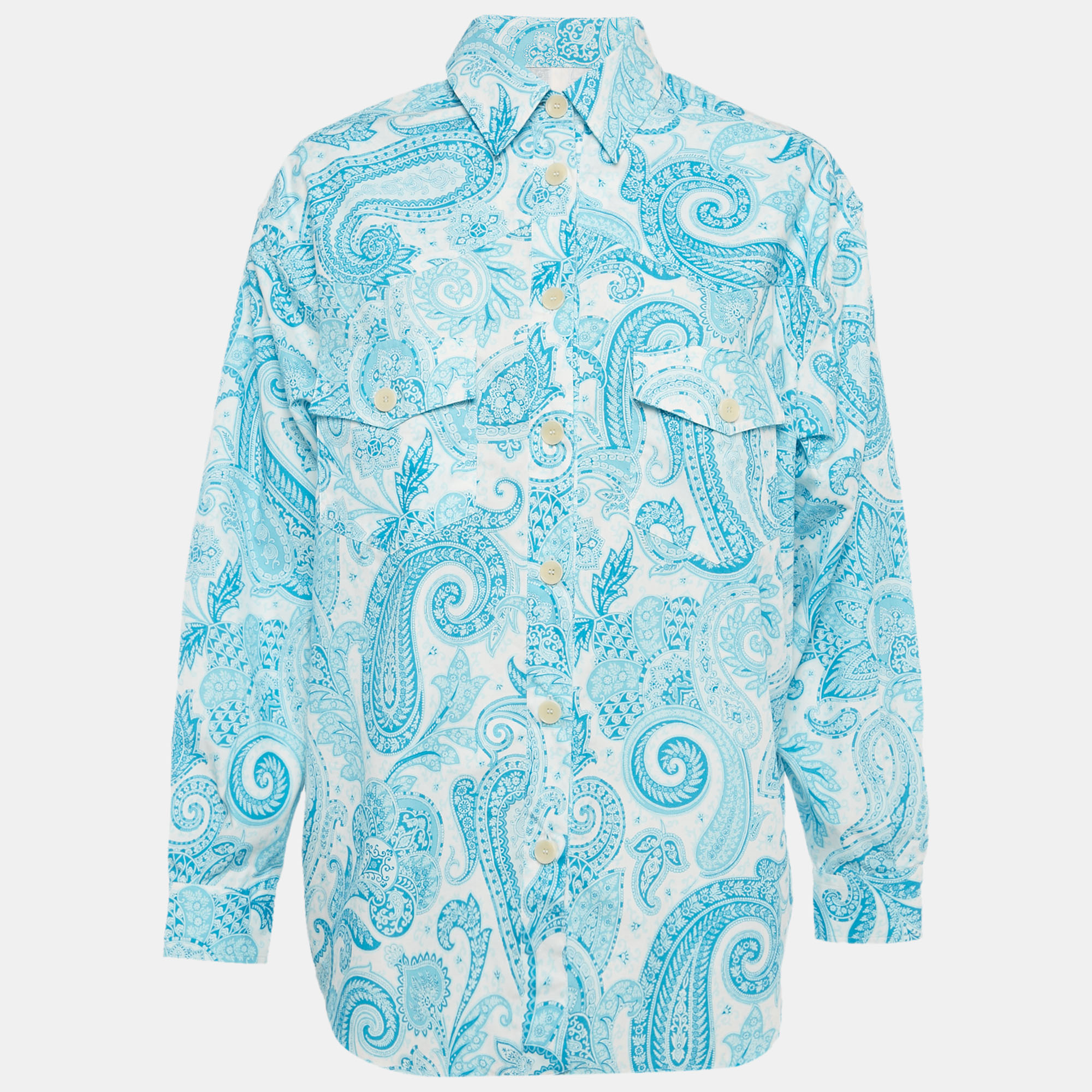 Etro Blue Paisley Print Cotton Shirt S