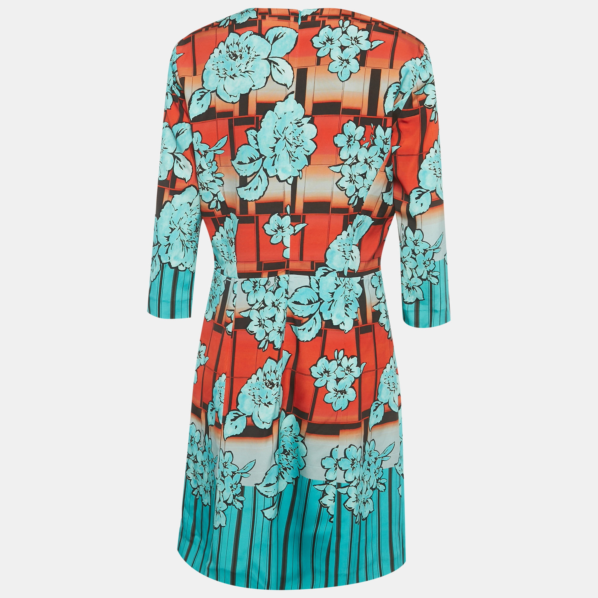 

Etro Blue /Orange Floral Print Crepe Short Dress L