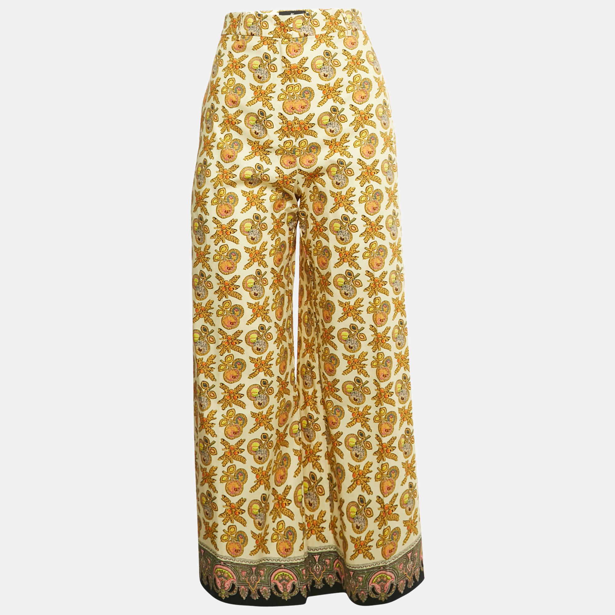 

Etro Yellow Printed Cotton Wide Leg Trousers M