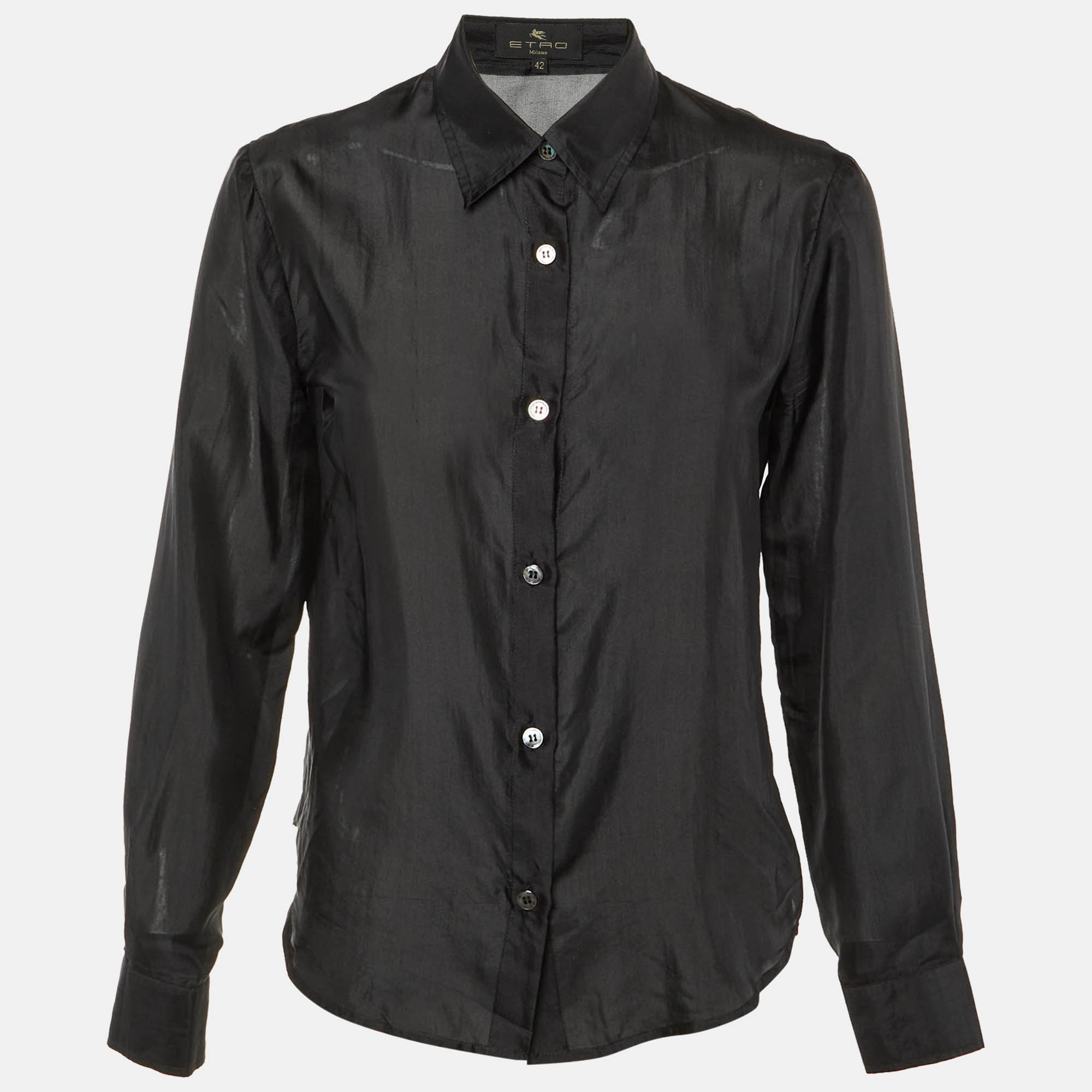 Pre-owned Etro Black Silk Button Front Shirt M