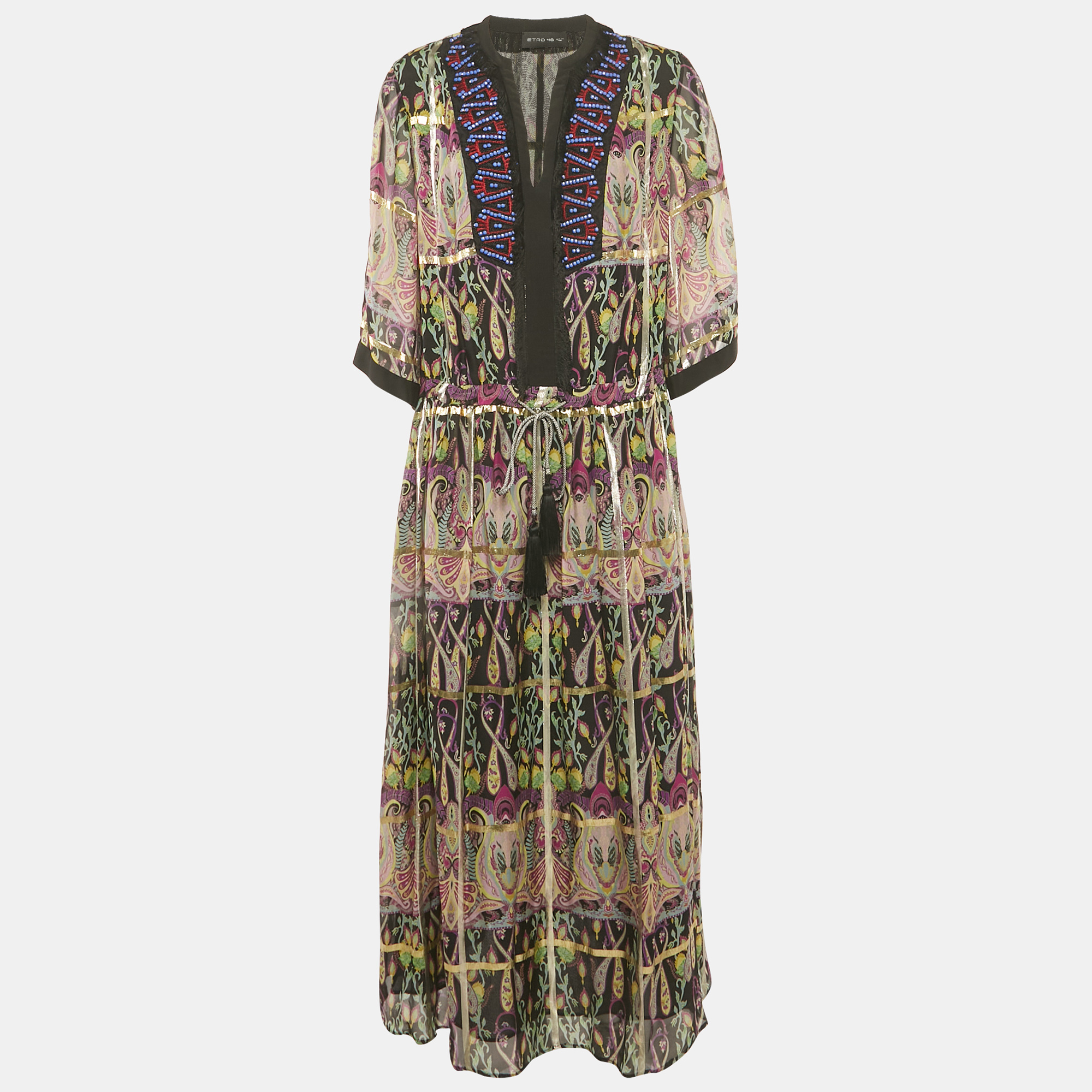 

Etro Black Embellished Paisley Print Silk Maxi Dress L