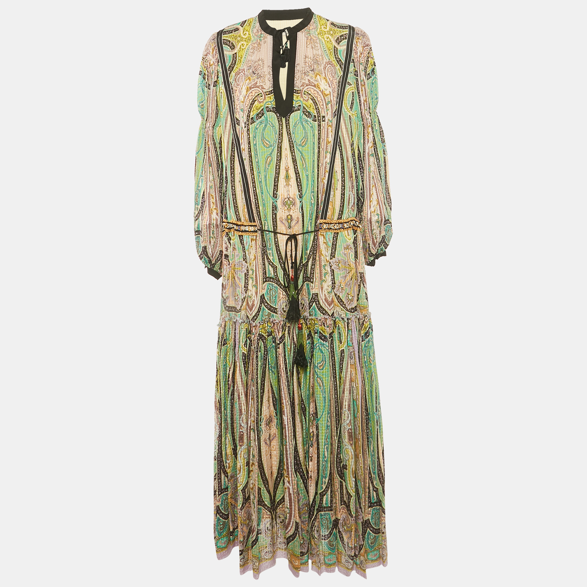 

Etro Multicolor Paisley Print Tassel Detail Maxi Dress L