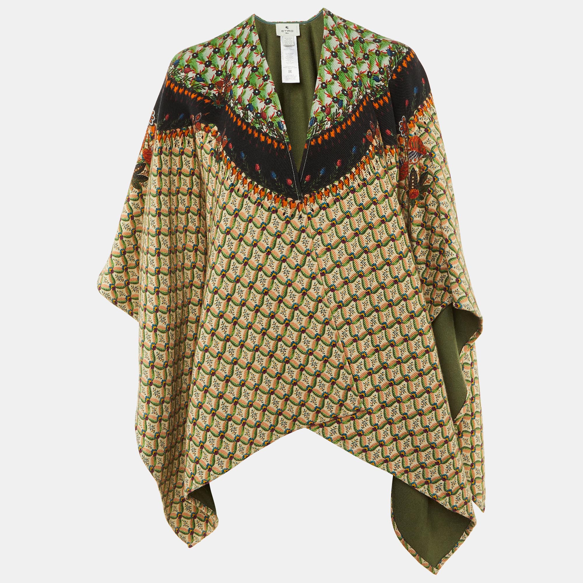 

Etro Green/Beige Floral Print Wool Cape