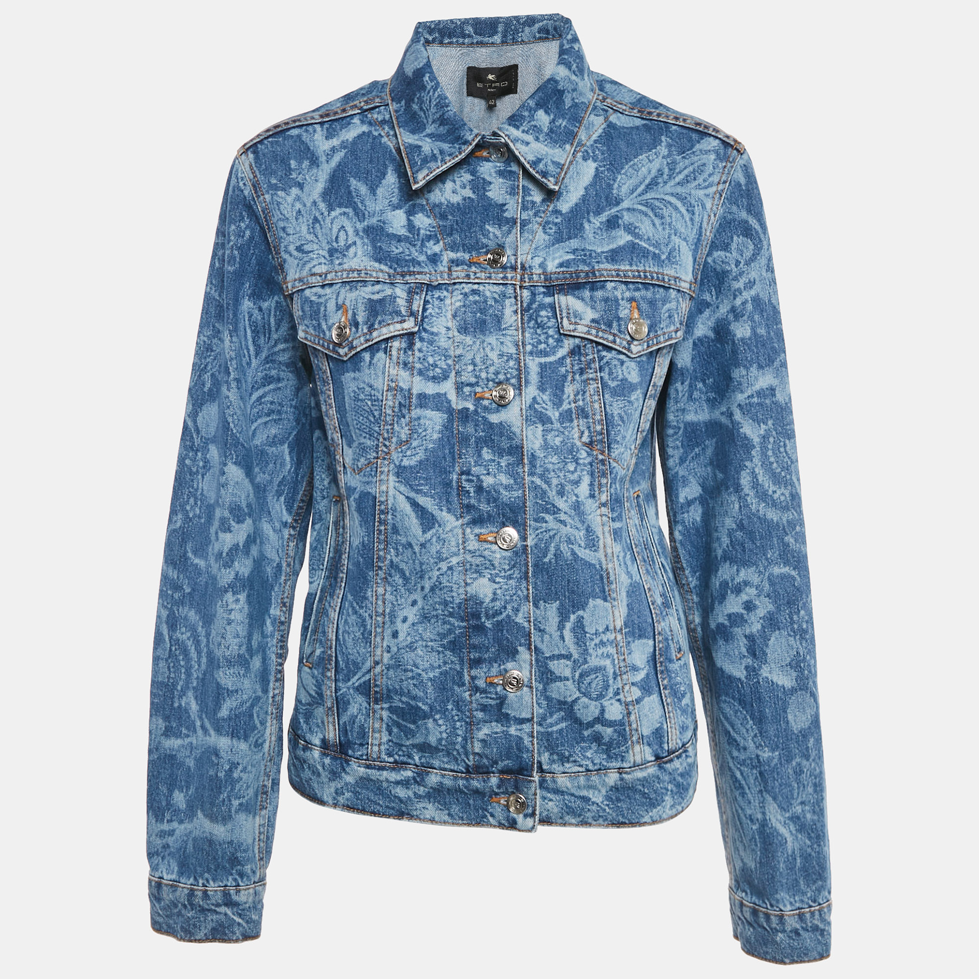 

Etro Blue Floral Pattern Denim Jacket M