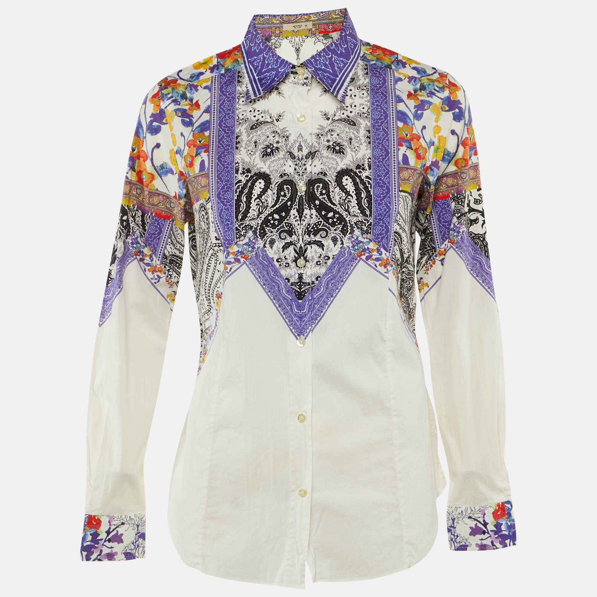 

Etro White/Purple Paisley Print Cotton Button Front Shirt L