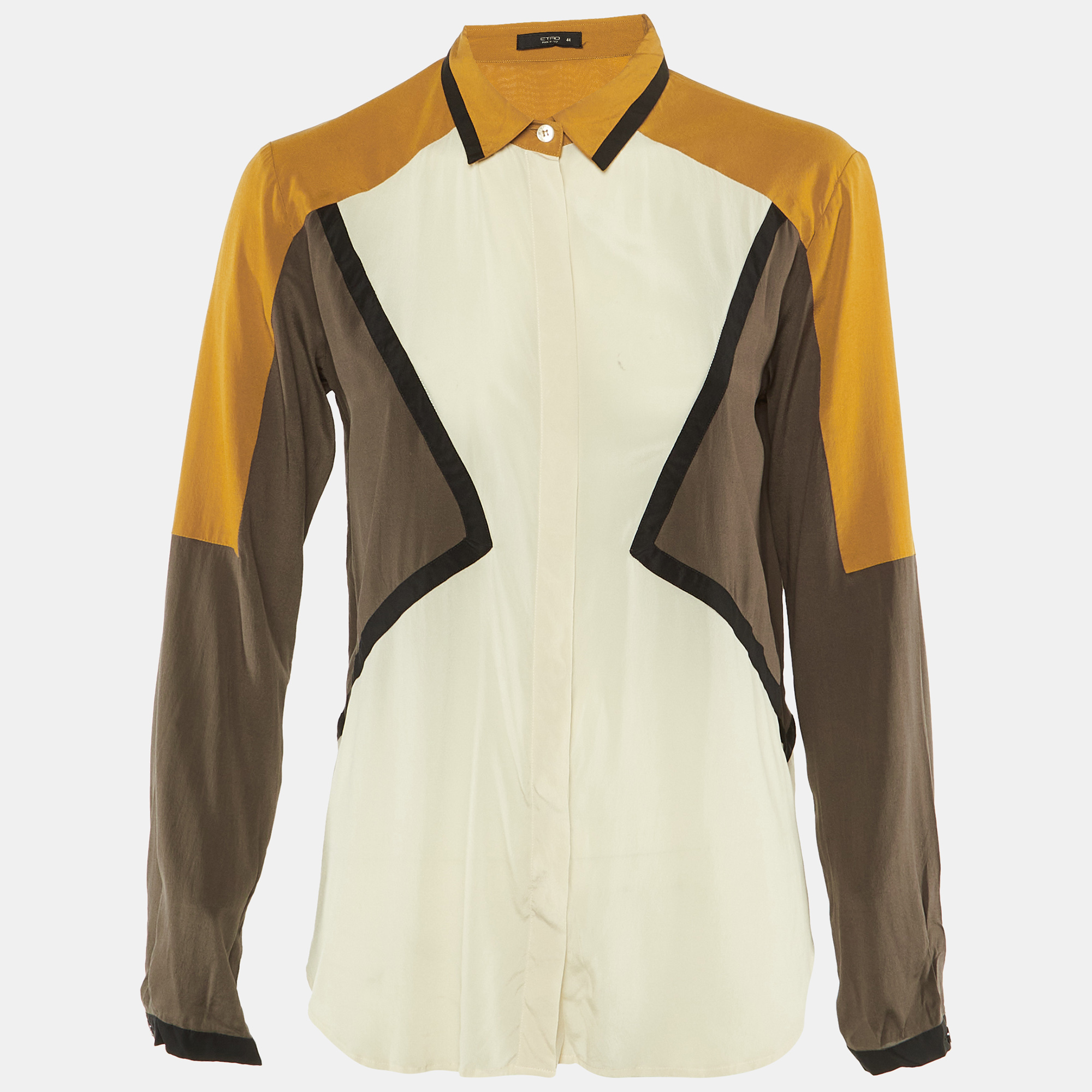 ETRO Pre-owned Cream Colorblock Silk Crepe Paneled Shirt M In White