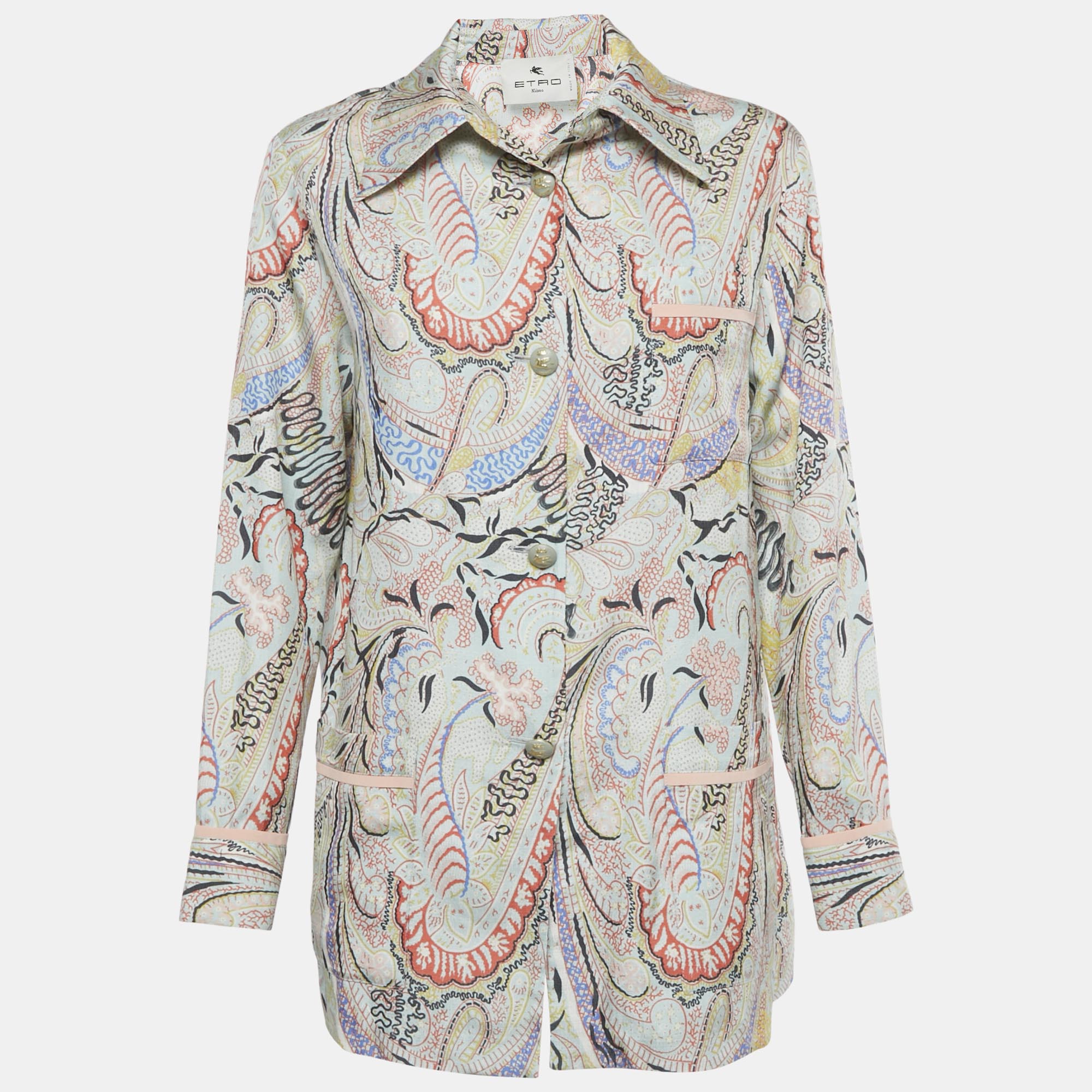 

Etro Blue Paisley Print Silk Long Sleeve Shirt S