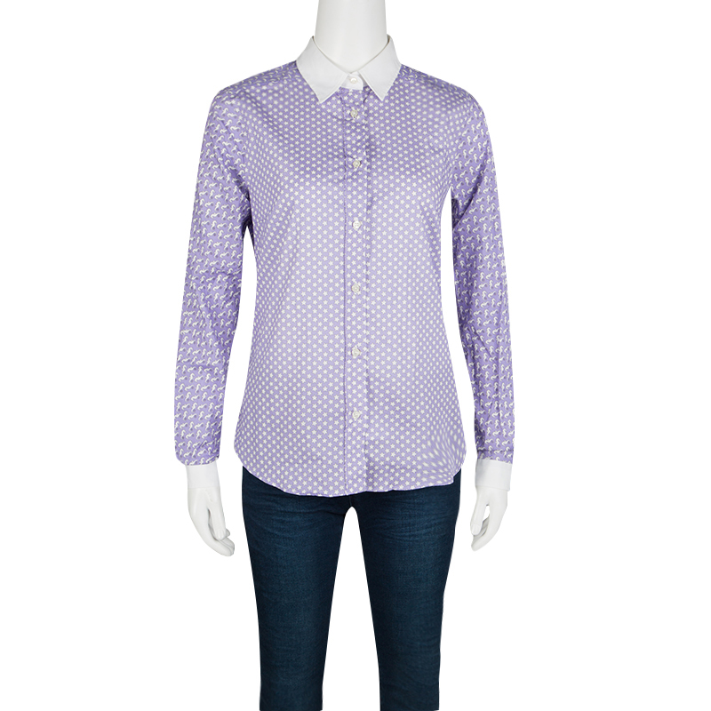 

Etro Purple Printed Cotton Contrast Cuff and Collar Long Sleeve Shirt