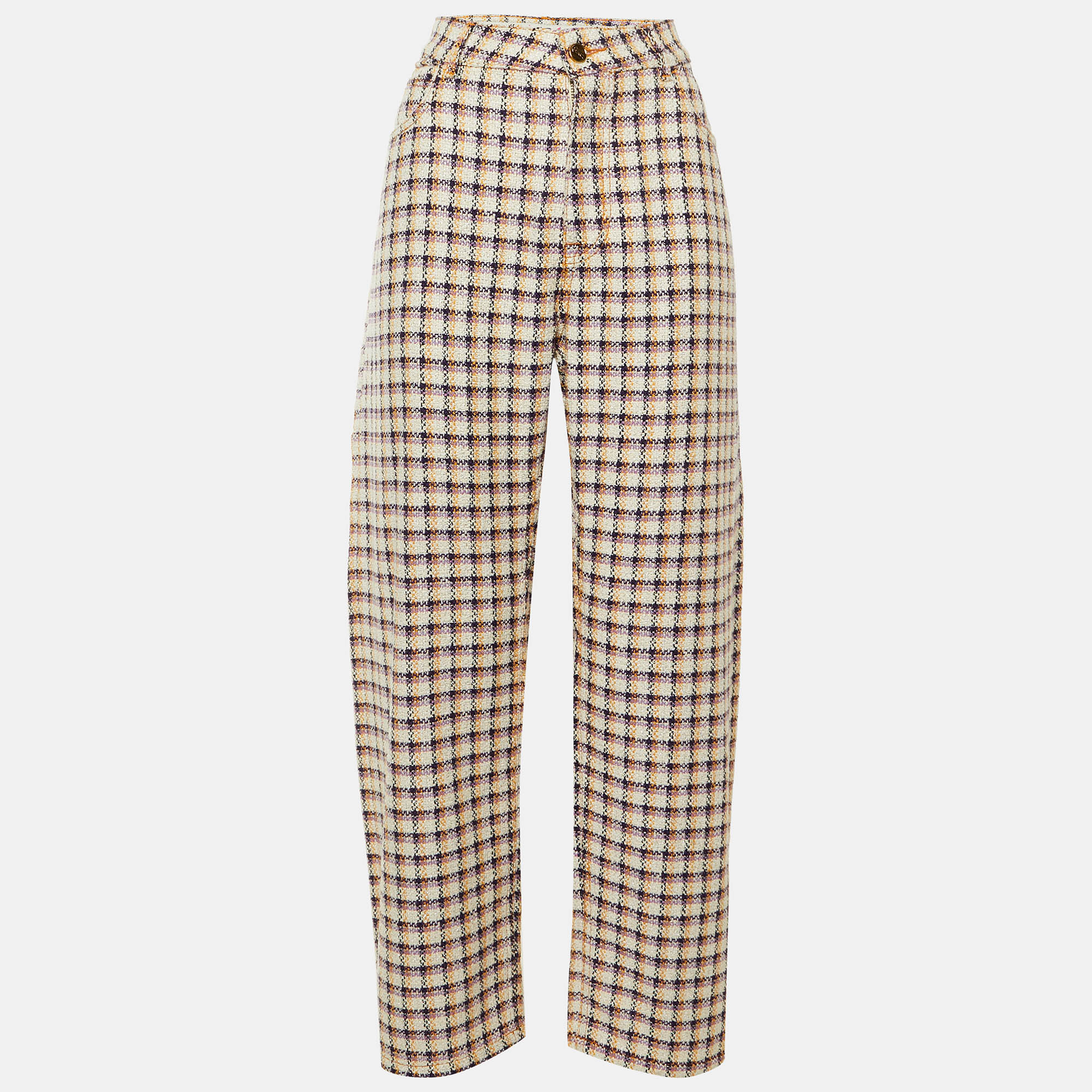

Etro White Checked Tweed Wide Leg Trousers M