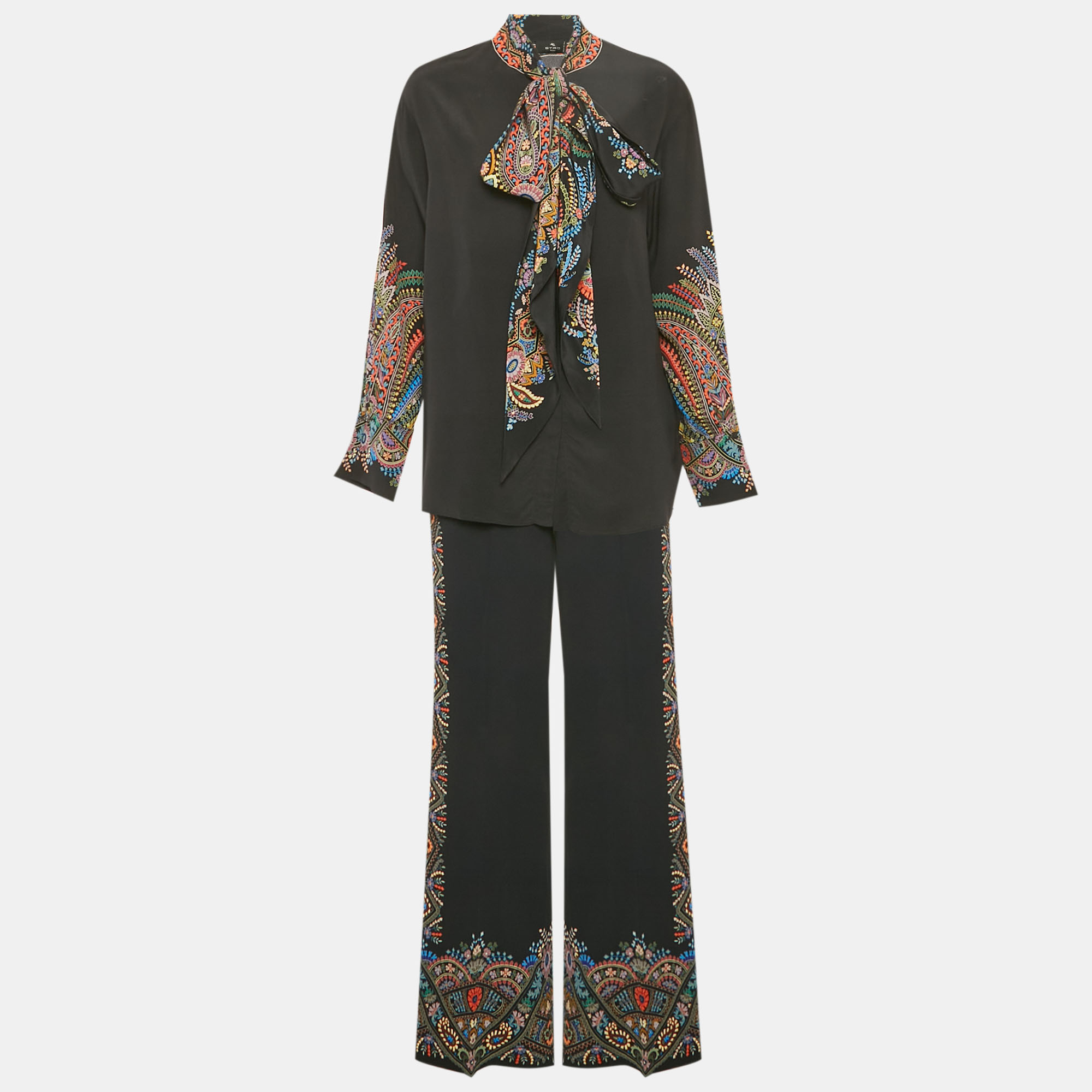 

Etro Black Black Printed Silk & Crepe Top & Pants Set S/M