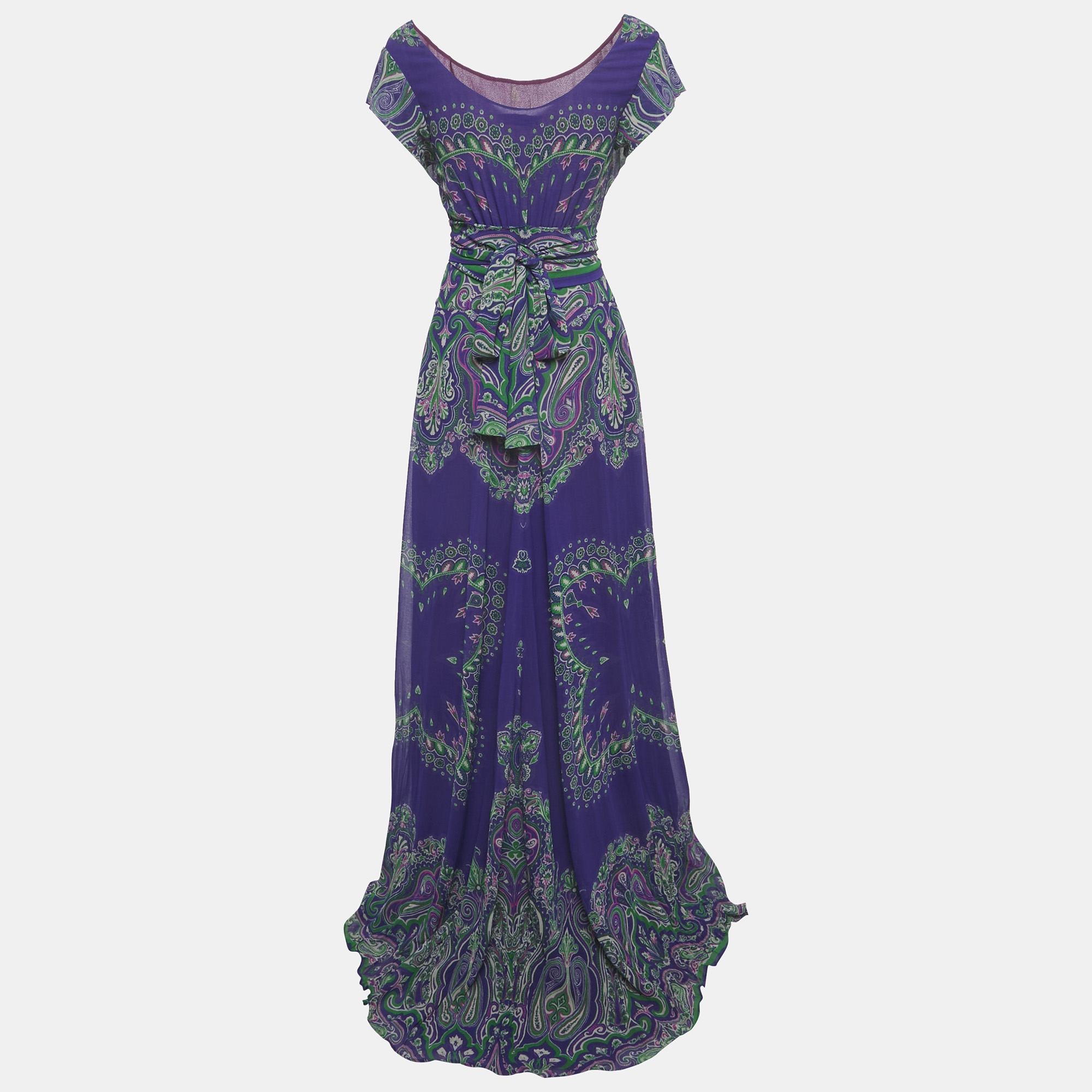 

Etro Blue Paisley Print Crinkled Chiffon Maxi Dress S