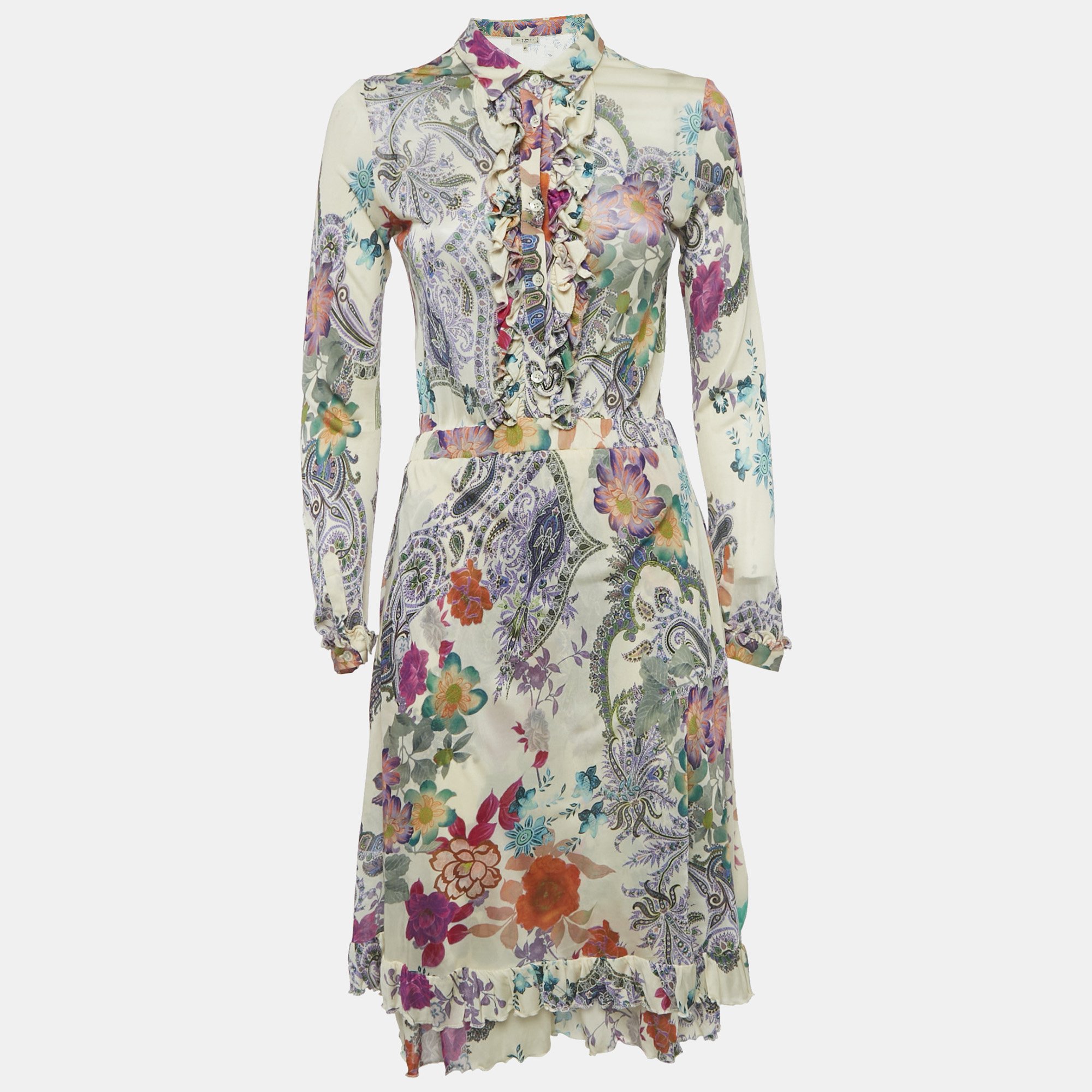 

Etro Multicolour Floral Print Jersey Shirt Collar Mini Dress S, Multicolor