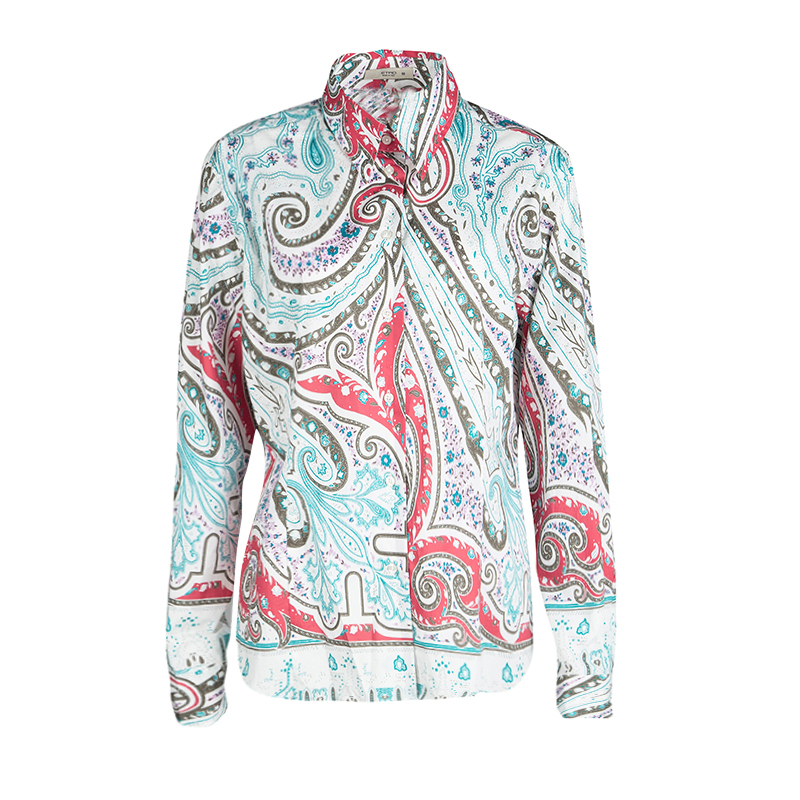 Pre Owned قميص إيترو قطن مطبوع متعدد الألون بأكمام طويلة أزرار أمامية XL