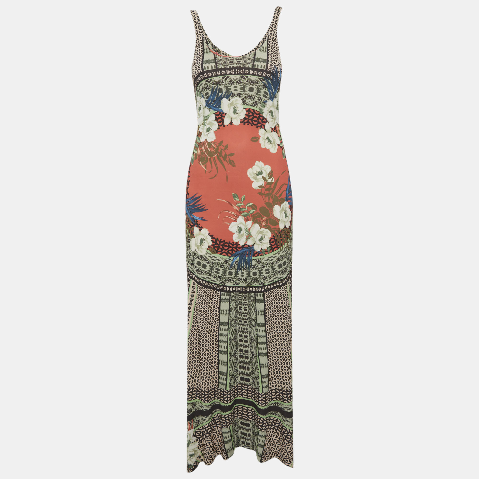 

Etro Multicolor Floral Print Jersey Asymmetric Maxi Dress S