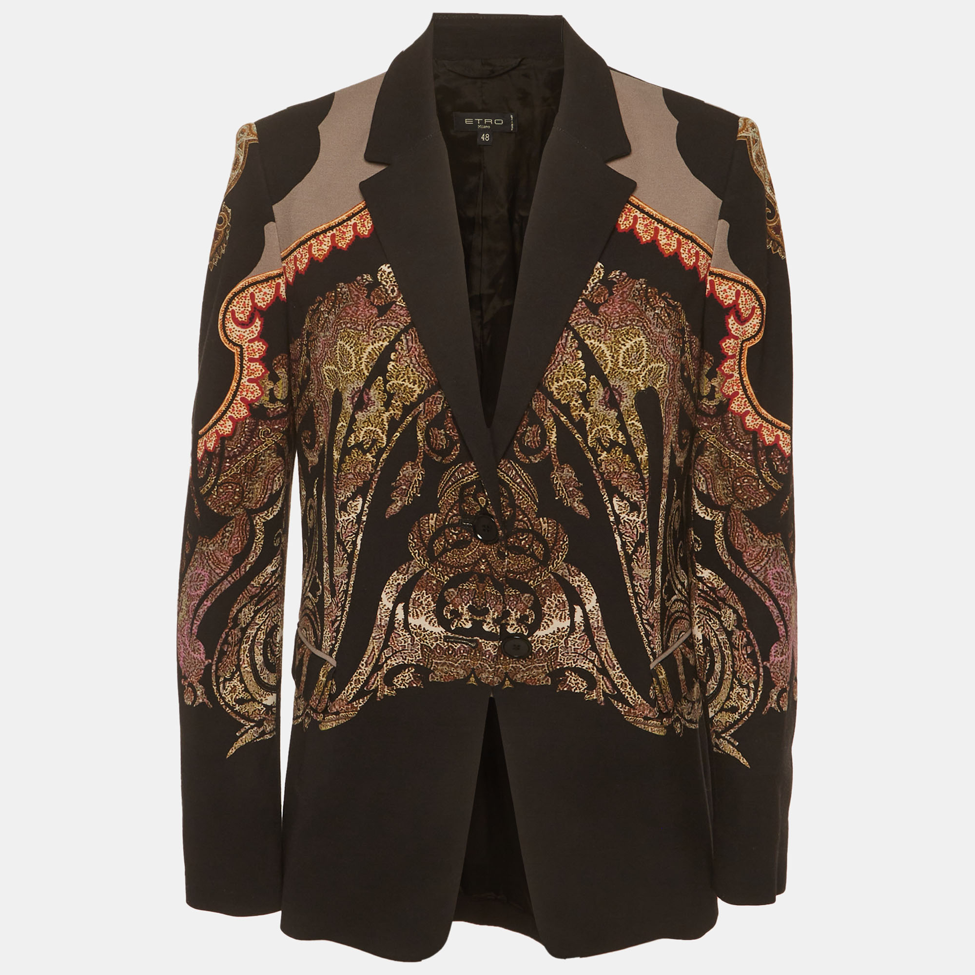 

Etro Black Paisley Print Wool Blend Regular Fit Blazer L
