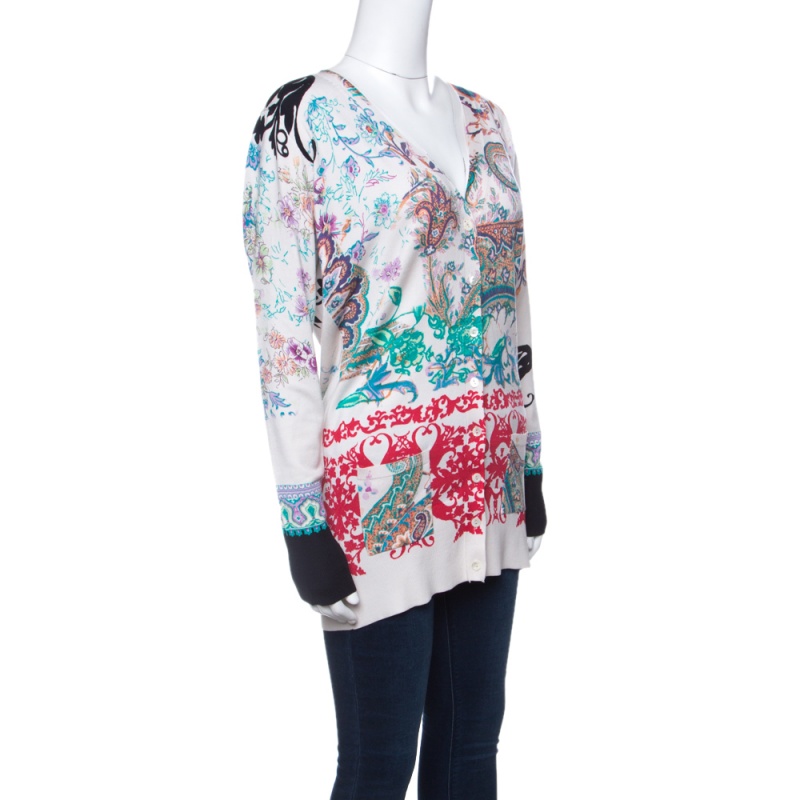 

Etro Multicolor Printed Silk Knit Button Front Long Sleeve Cardigan
