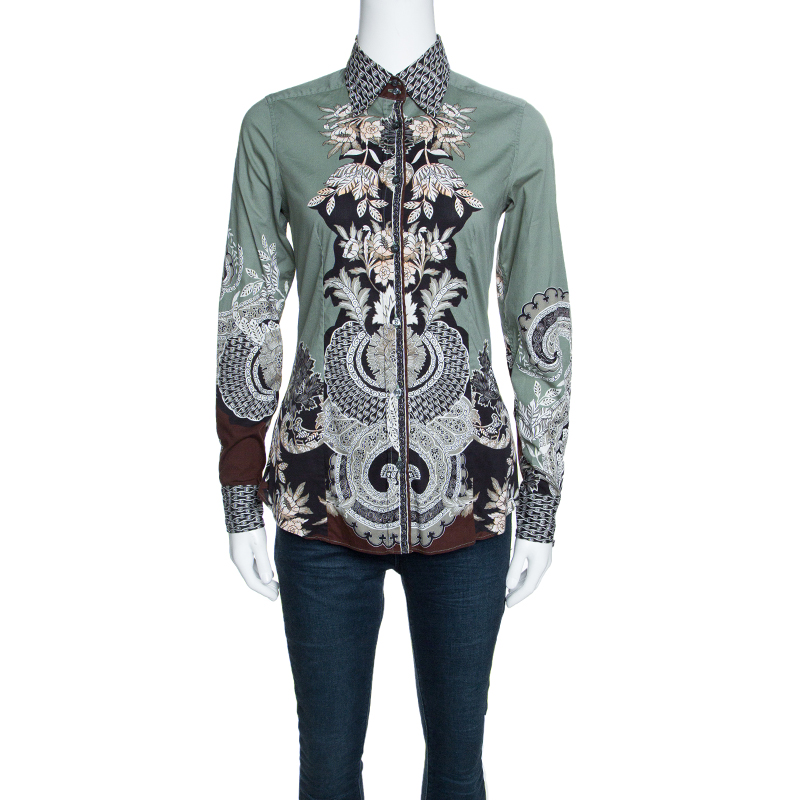 Pre Owned قميص إيتر قطن مطبوع متعدد الألوان بأكمام طويلة أزرار أمامية S