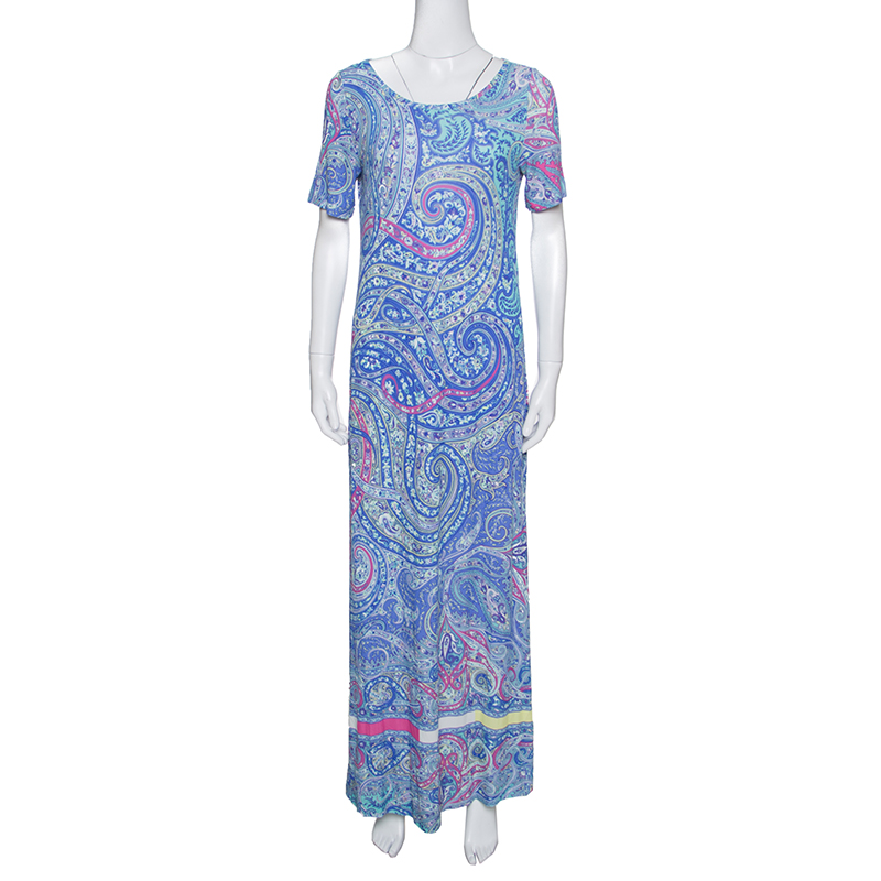 Pre Owned Etro Multicolor Paisley Printed Jersey Maxi Dress M