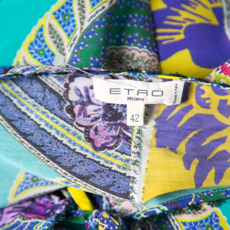 Etro Multicolor Printed Cotton And Silk Waist Tie Detail Kaftan Dress M