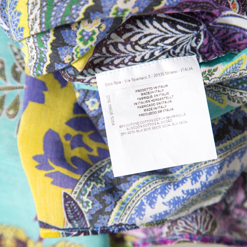 Etro Multicolor Printed Cotton And Silk Waist Tie Detail Kaftan Dress M