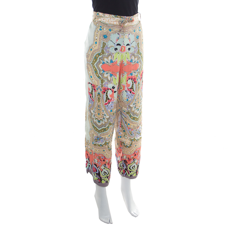 

Etro Multicolor Printed Silk Waist Tie Detail Loose Pants