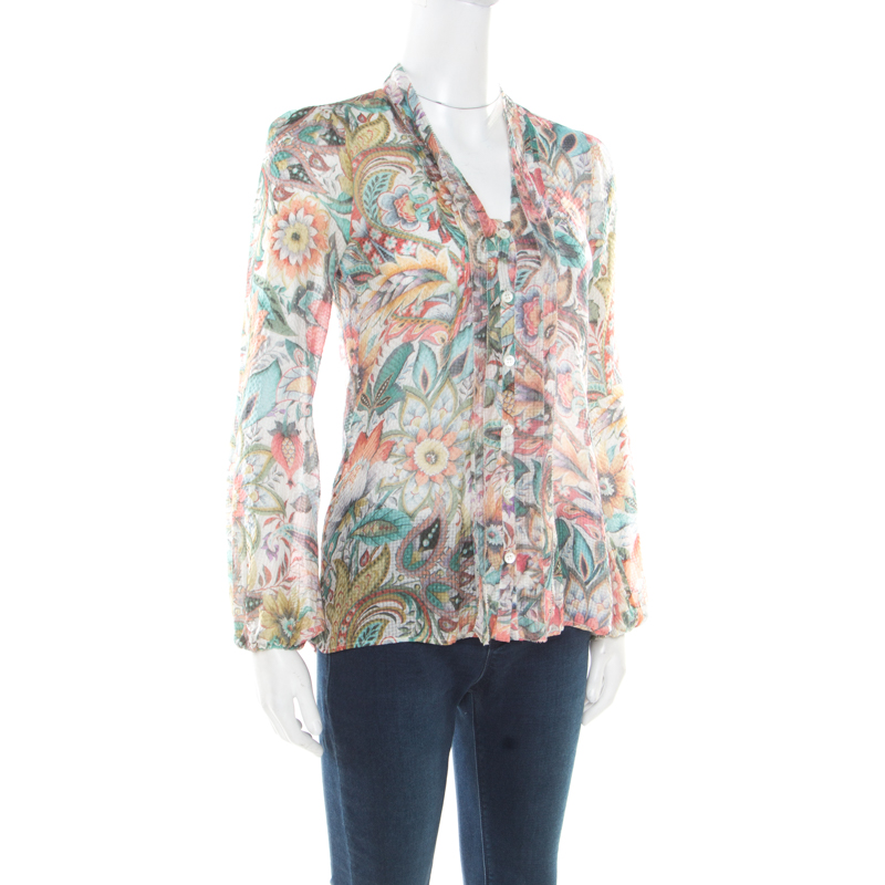 

Etro Multicolor Floral Printed Silk Long Sleeve Blouse