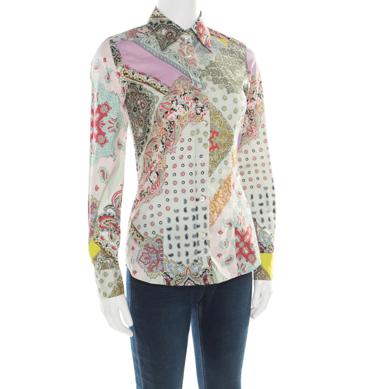 

Etro Multicolor Printed Stretch Cotton Long Sleeve Button Front Shirt
