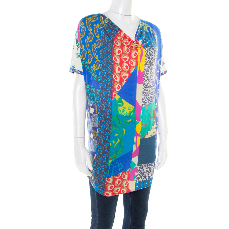 

Etro Multicolor Printed Jersey Draped Neck Top