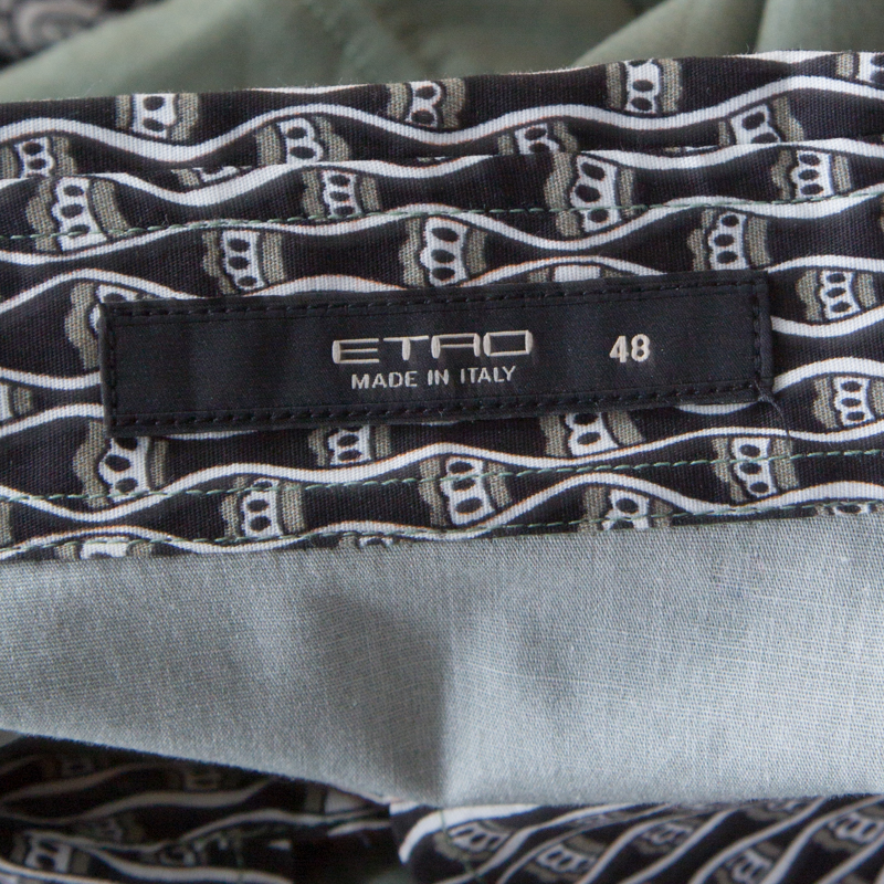 Etro Sage Green Floral Placement Print Button Front Shirt L