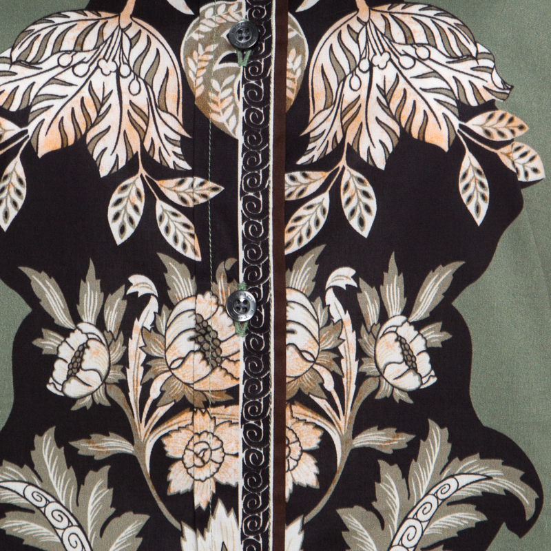 Etro Sage Green Floral Placement Print Button Front Shirt L