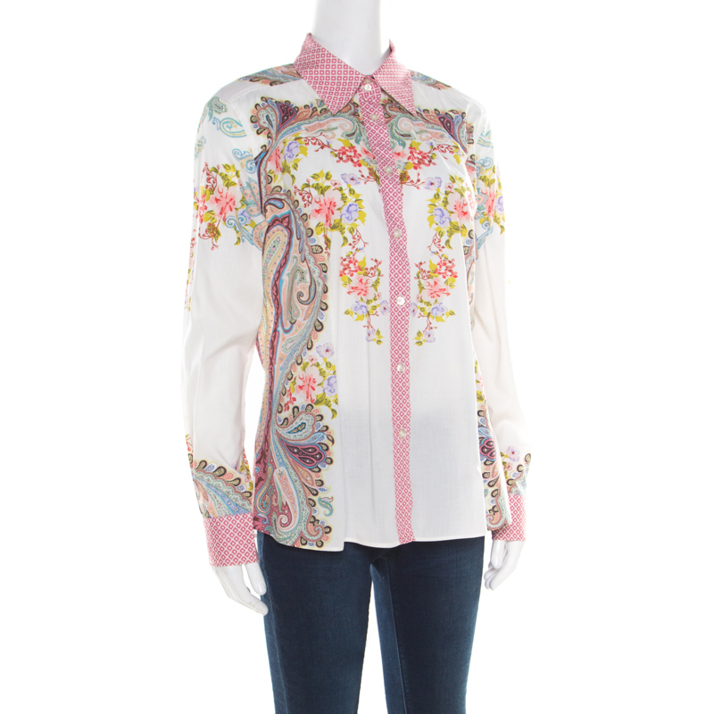 Pre-owned Etro Multicolor Floral And Paisley Printed Long Sleeve Shirt L