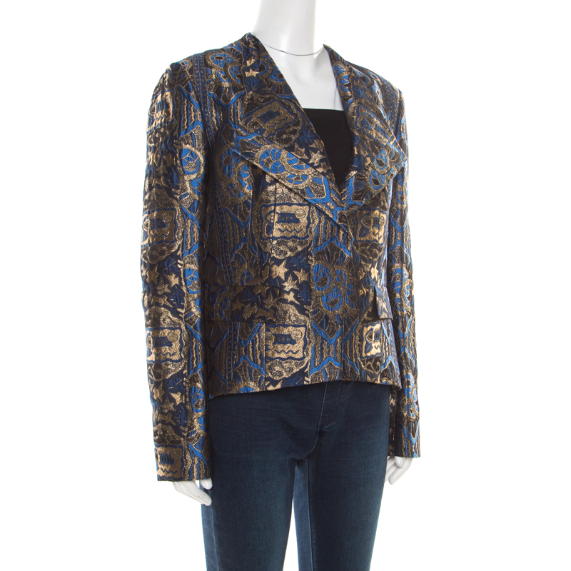 

Etro Blue and Gold Lurex Embroidered Jacquard Jacket