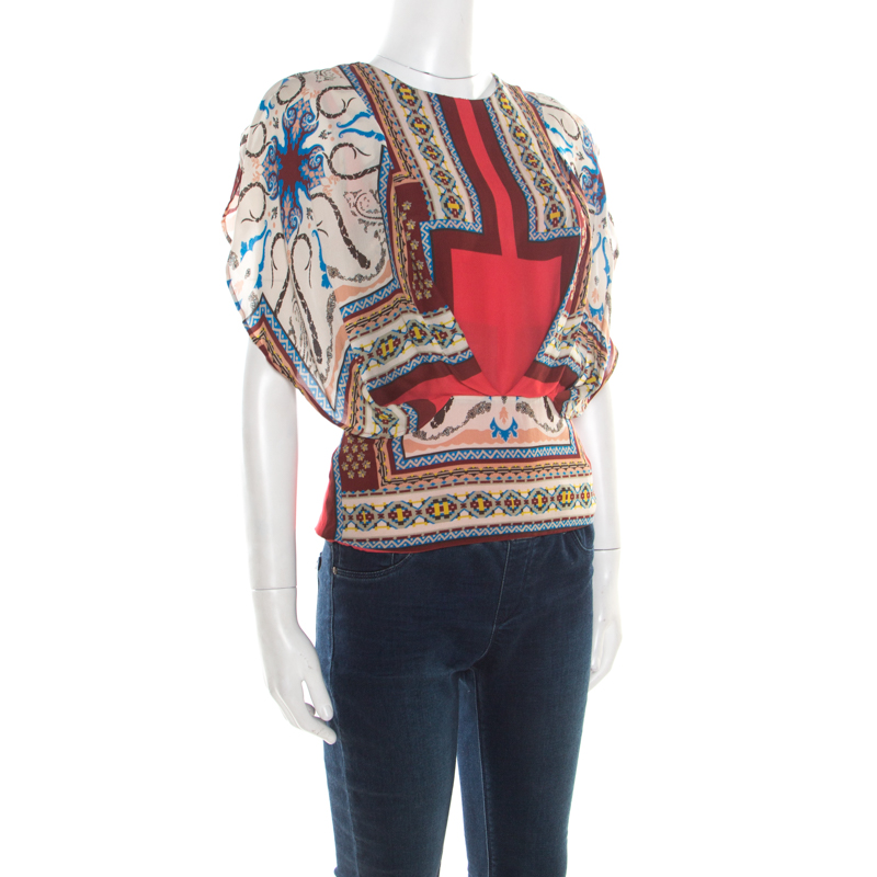 Pre-owned Etro Multicolor Printed Silk Blouson Top S