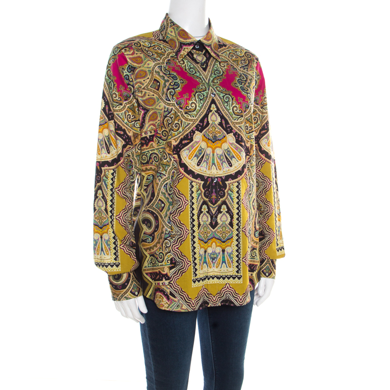 

Etro Multicolor Paisley Printed Cotton Stretch Button Front Shirt