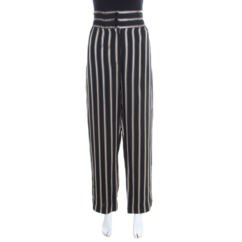 

Etro Monochrome Striped Twill Elasticized Waist Wide Leg Pants, Black