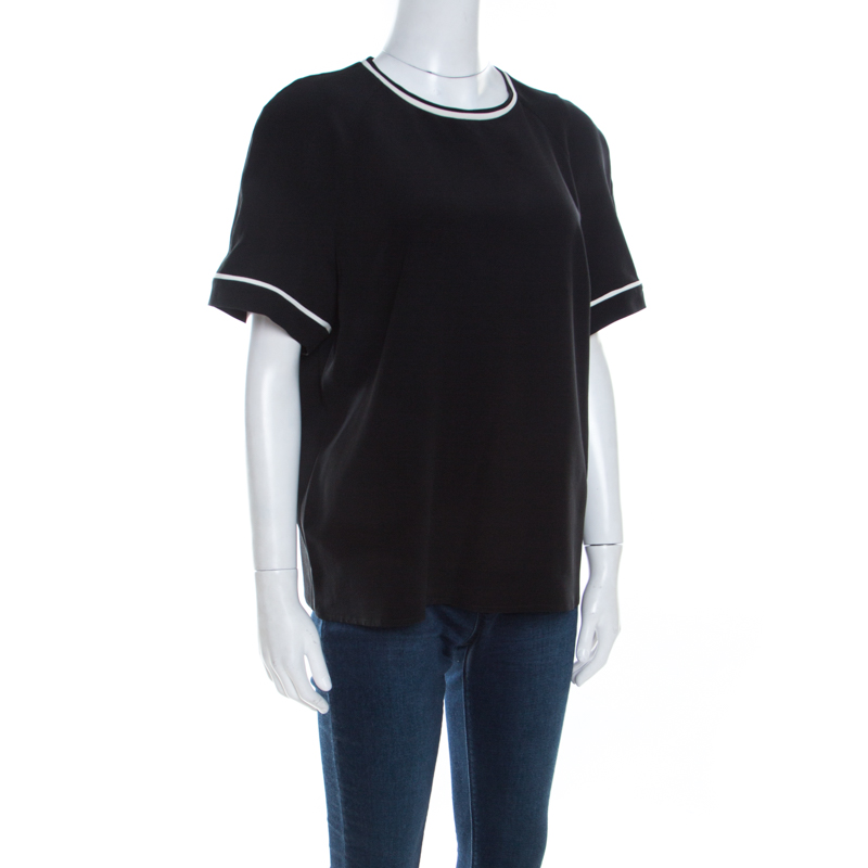 

Etro Black Silk Contrast Trim Short Sleeve Top