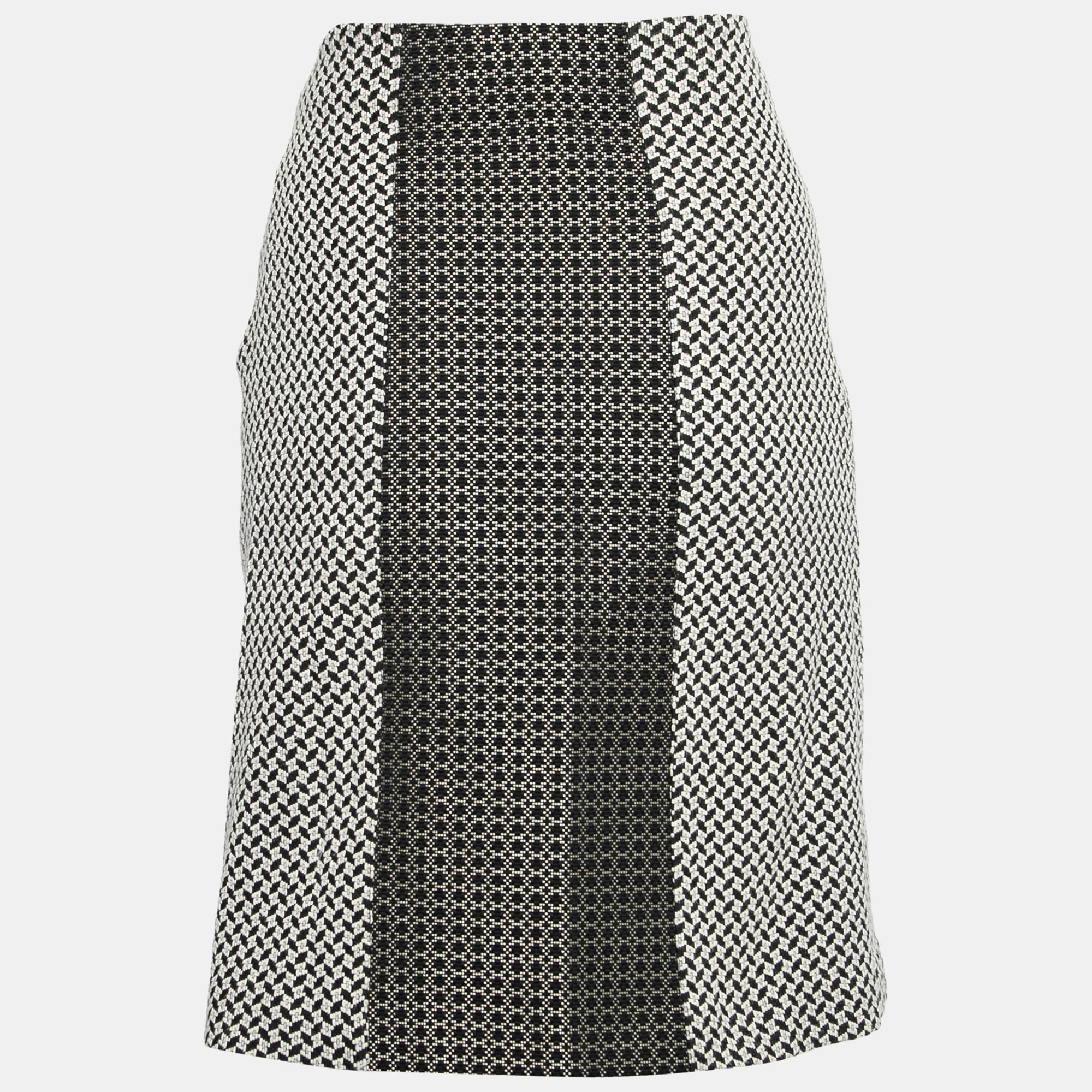 

Etro Monochrome Cotton Blend Jacquard Paneled Pencil Skirt, Black
