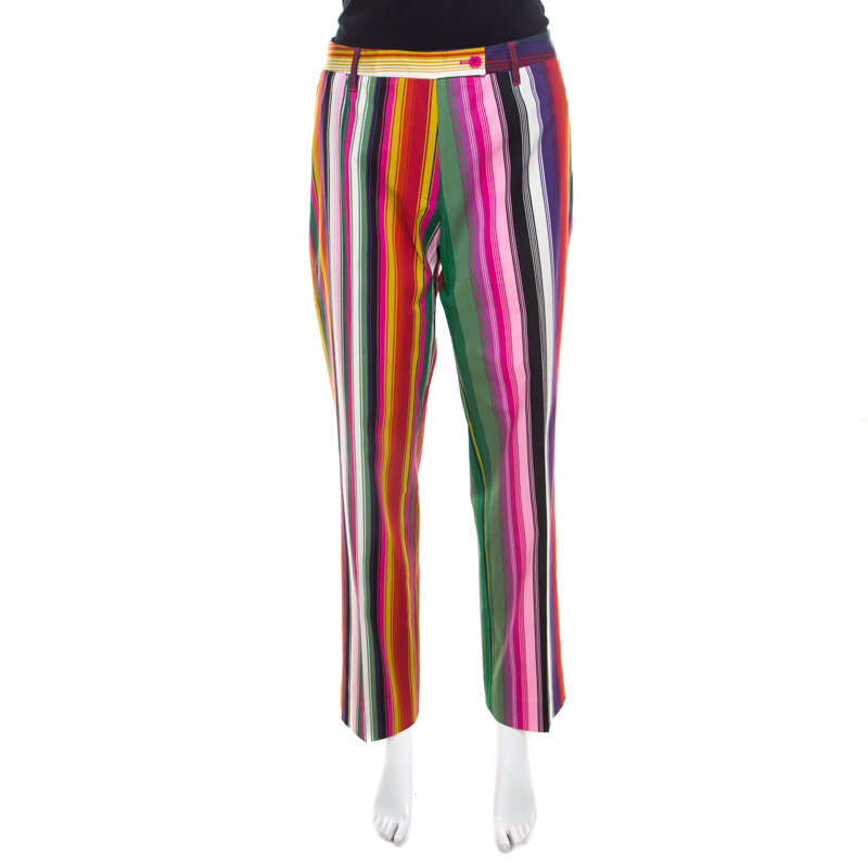 Pre Owned Etro Multicolor Striped Cotton Pants L 