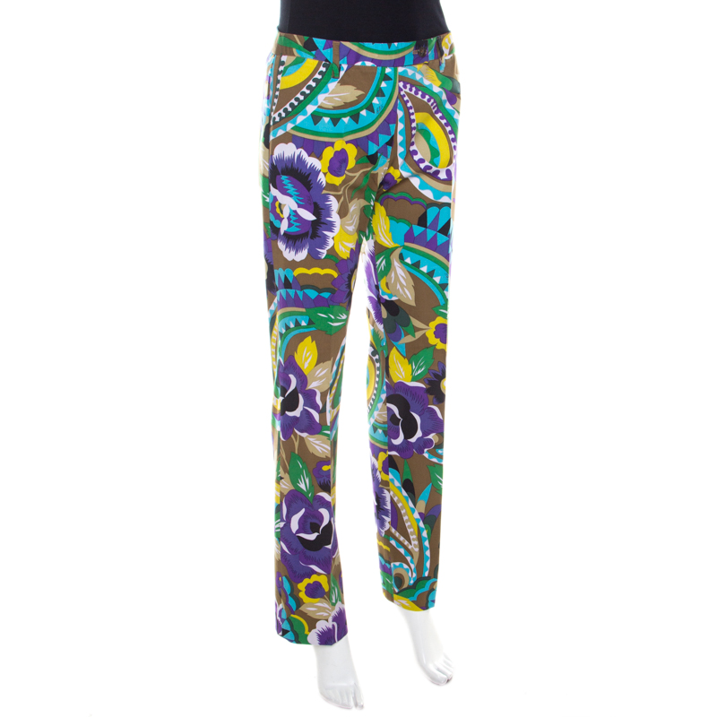 Pre-owned Etro Multicolor Printed Cotton Straight Fit Trouser M