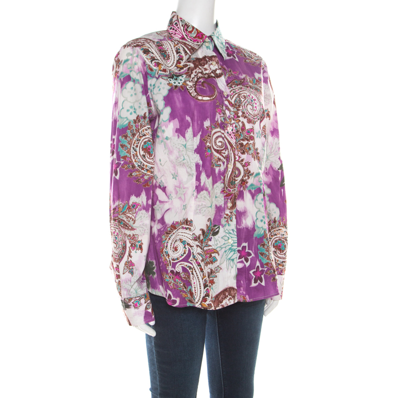 

Etro Multicolor Paisley Print Cotton Stretch Button Front Shirt
