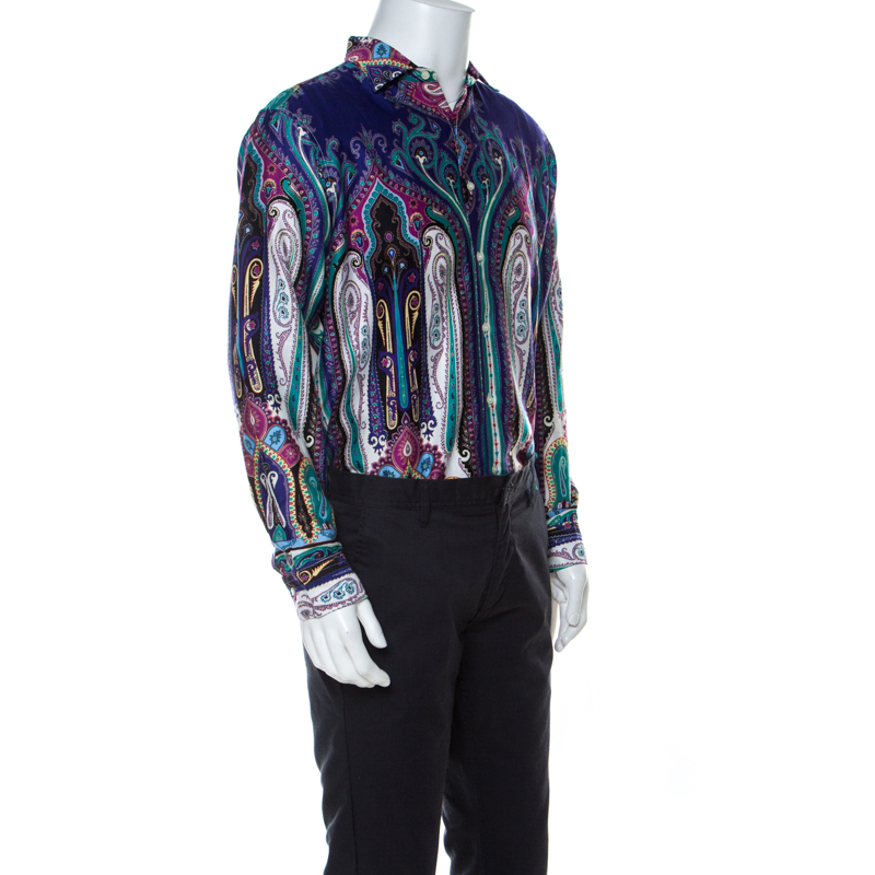 Pre-owned Etro Multicolor Paistley Print Cotton Shirt L