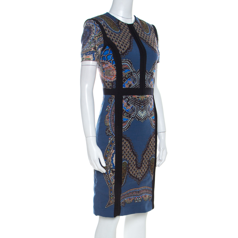 

Etro Blue Printed Wool Blend Sheath Dress