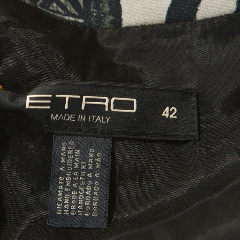 Pre-owned Etro Grey Zebra Print Embellished Neckline Shift Dress M In Multicolor