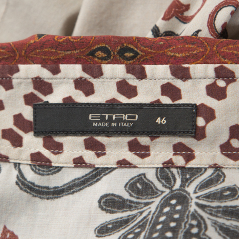 Pre-owned Etro Beige Printed Stretch Cotton Button Front Shirt L