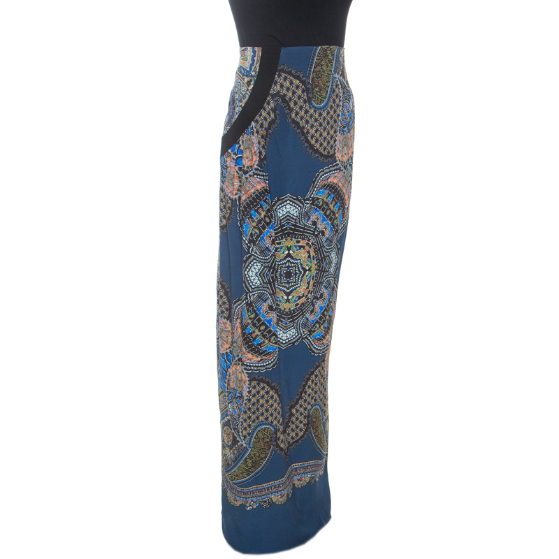 

Etro Blue Abstract Print Silk Maxi Skirt