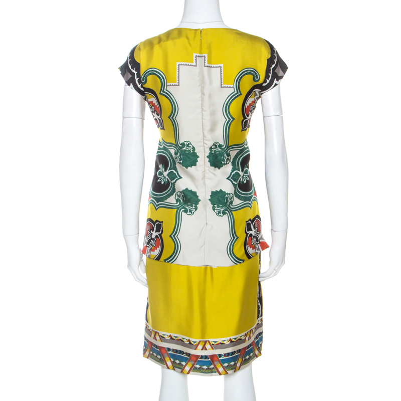 Etro Multicolor Printed Silk Overlay Pleated Detail Midi Dress S