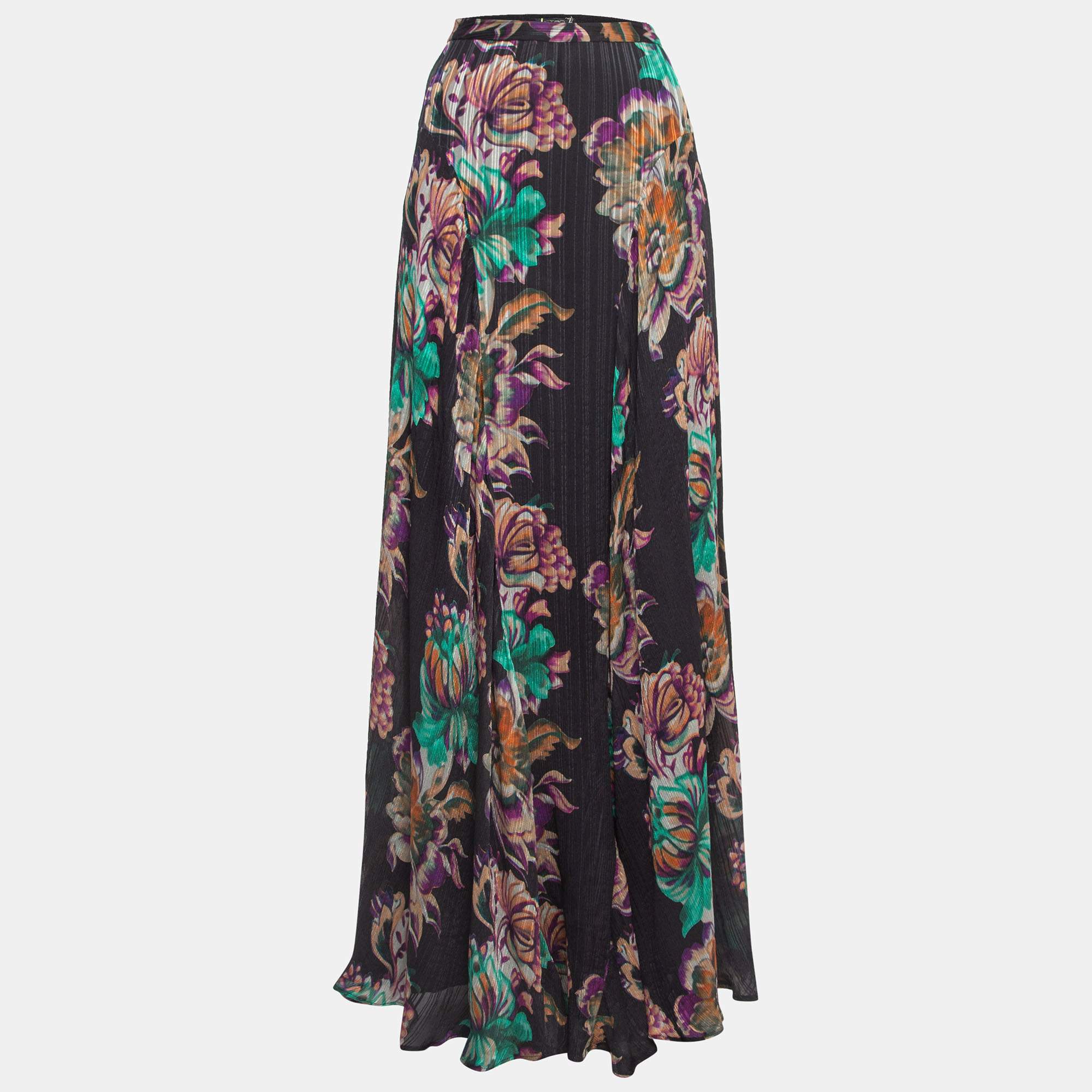 

Etro Black Floral Printed Crinkled Silk Maxi Skirt