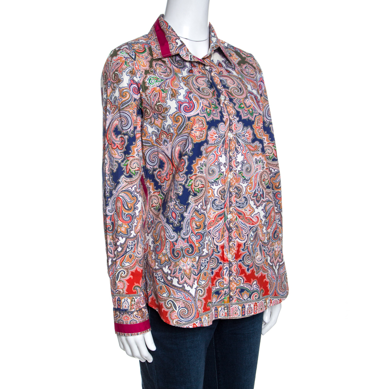 

Etro Multicolor Paisley Print Stretch Cotton Button Front Shirt