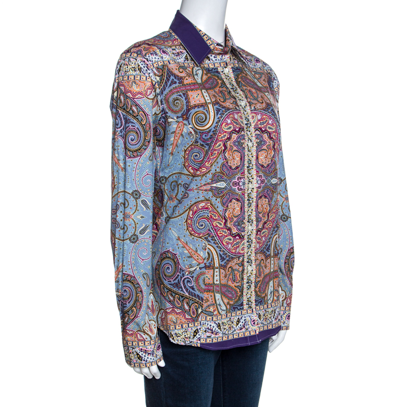 

Etro Multicolor Paisley Printed Stretch Cotton Long Sleeve Shirt